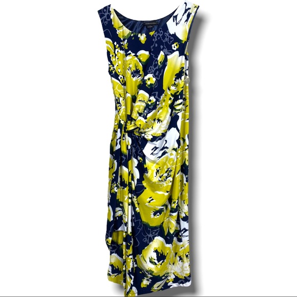 BCBGMAXAZRIA wrap style womens dress *NEW WITH TAGS* sleeveless navy yellow XL - Picture 3 of 5